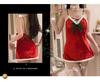 Velvet Lace Patchwork Christmas Nightgown Set with Bow Decoration