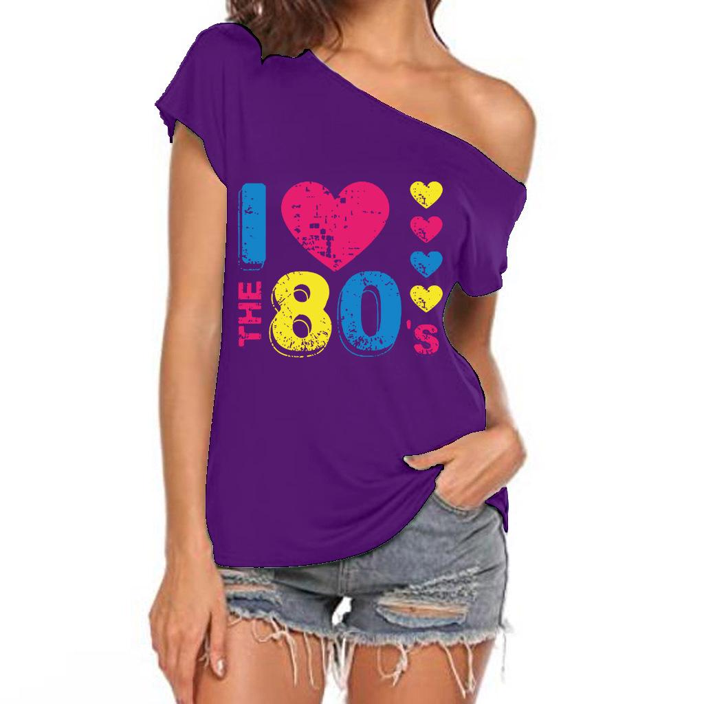 Women's 80's Off-Shoulder Asymmetrical Short-Sleeve T-Shirt