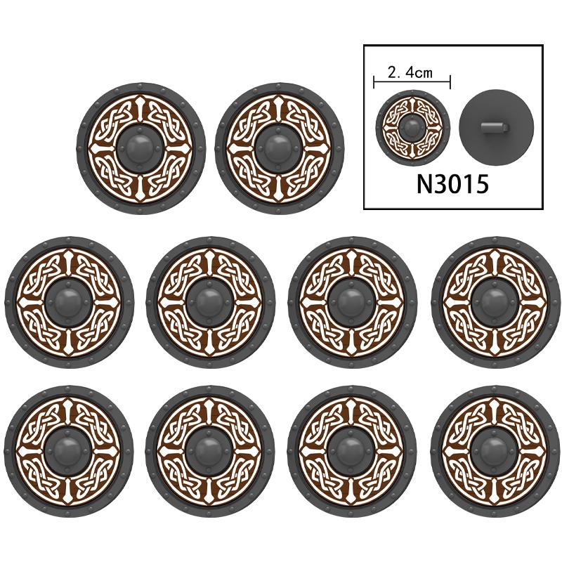 MOC Medieval Military Castle Weapon Roman Knight Helmet Shield Accessories Building Blocks Green Dragon Lion Crusader Bricks Toy