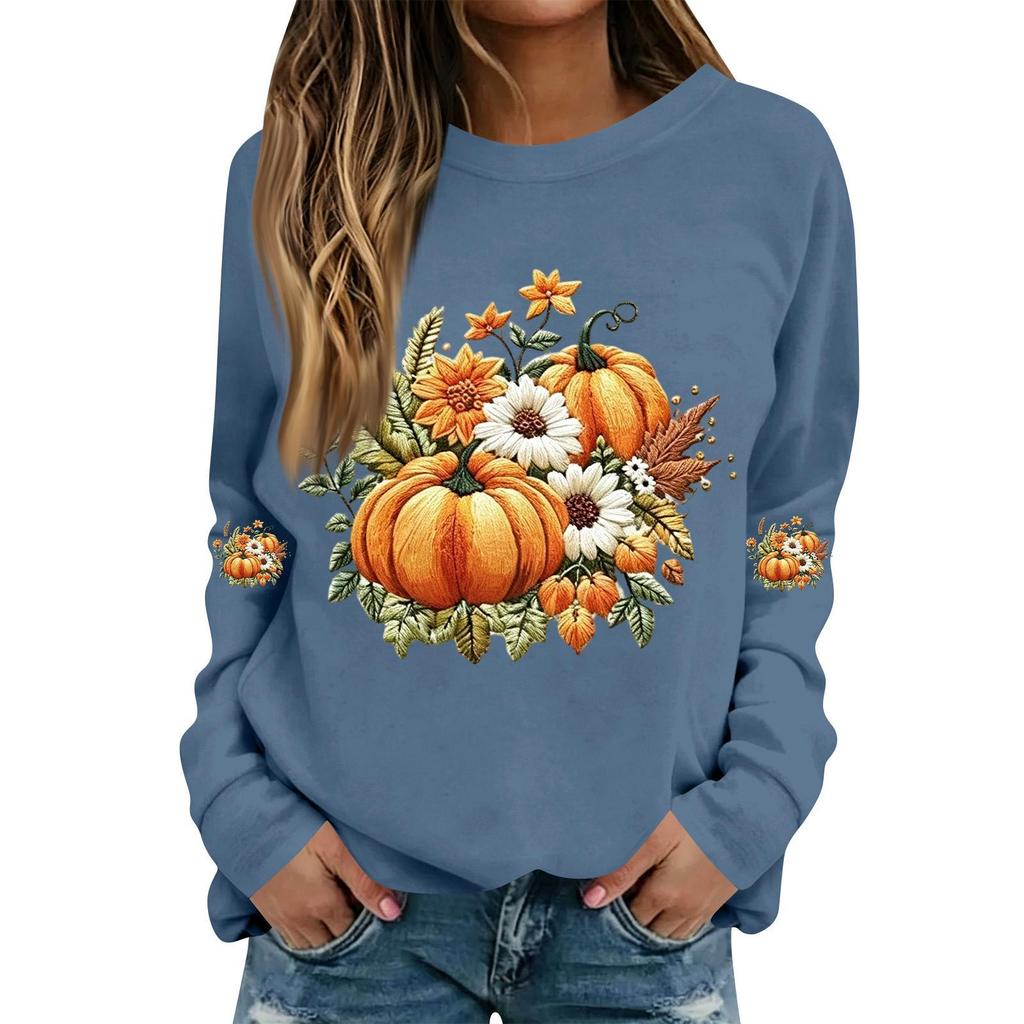 Women's Casual Long Sleeve Halloween Print Neck Top