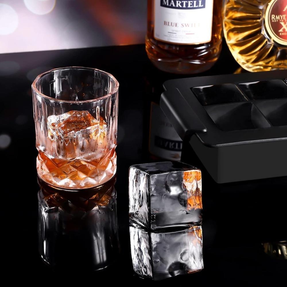 1 or 2 Pcs Ice Cube Trays Silicone Sphere Whiskey Ice Ball Maker with Lids Large Square Ice Cube Molds for Cocktails Bourbon