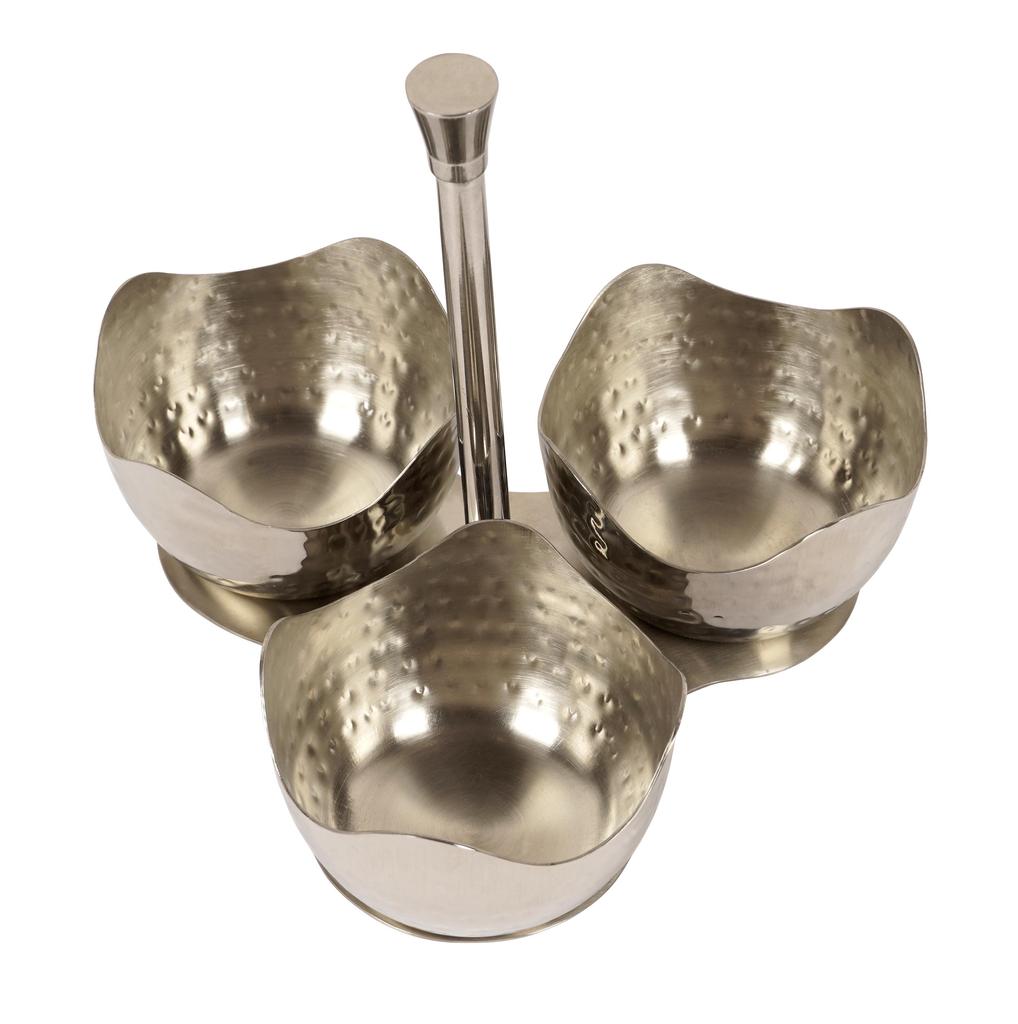 Trifri Pickle Stand For Dinner Table 3 Attached Bowls With Stick Spice & Seasoning Containers Stainless Steel Condiment Containers For Dining