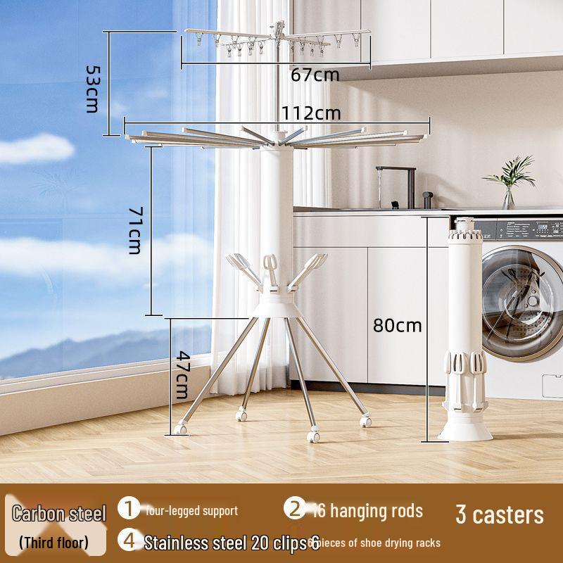Retractable Foldable Octopus Clothes Rack: Floor-Standing Carbon Steel Eight-Legged Indoor Drying Pole for Clothes and Quilts