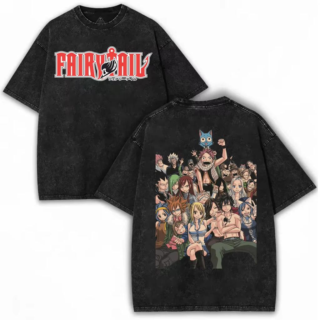 Hot Japanese Anime Fairy Tail Washed T Shirt Tshirt Y2k Unisex Gothic Cotton Oversized Tshirt Short Sleeve Casual Clothing