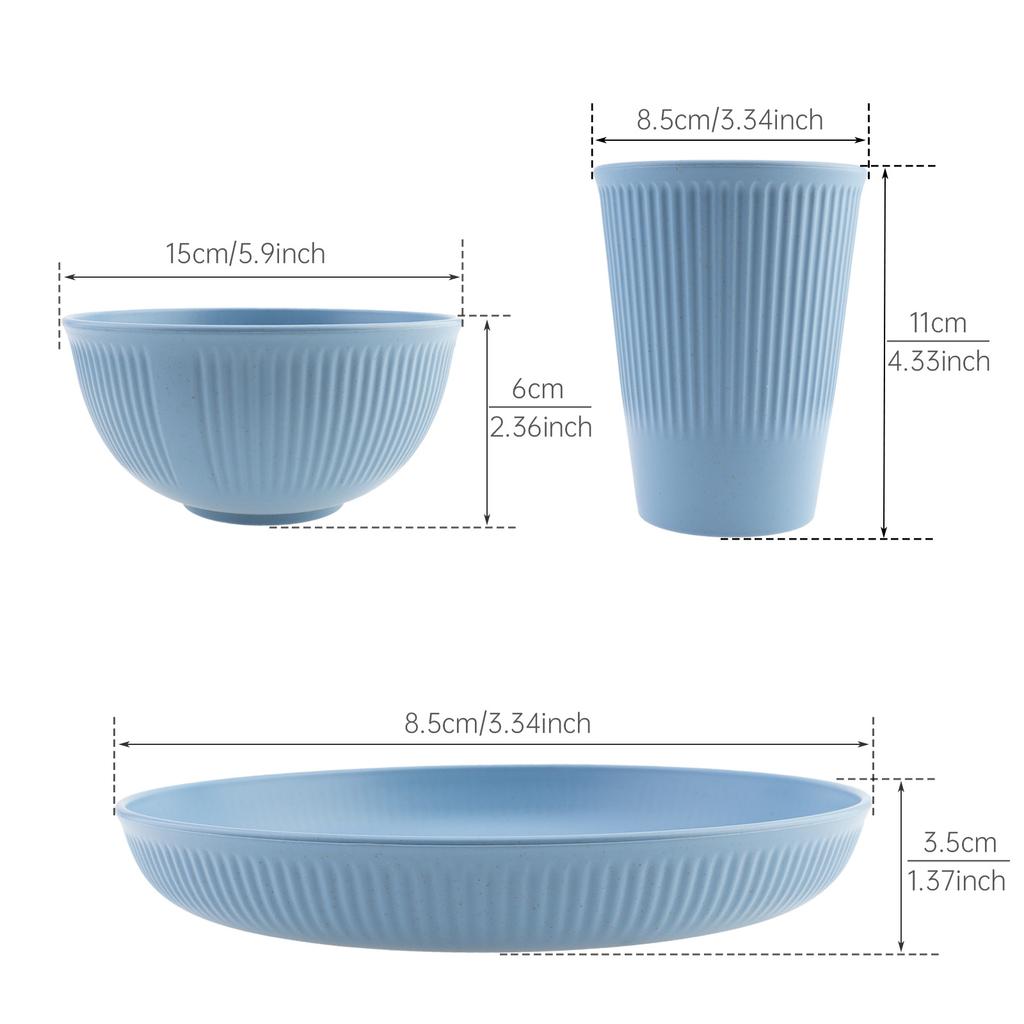 18-teiliges Tragbares Reise-Plastik-Teller- und Schüssel-Besteckset Vertikales Wiederverwendbares Geschirrset Essgeschirrsets für Picknick, Camping, Reisen, Schule