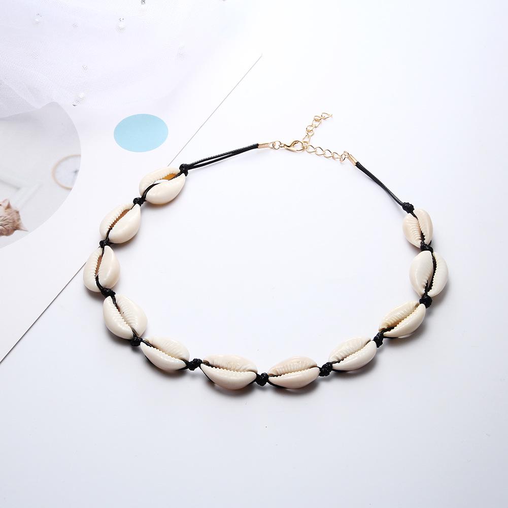 Bohemian White Shell Necklace with Rose Gold Clavicle Chain - Handmade Woven Jewelry with Lobster Clasp.