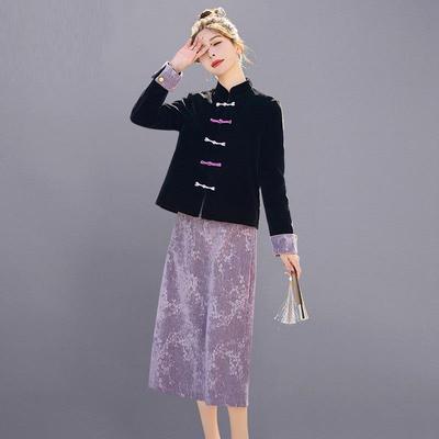 Ensemble deux pièces pour femmes 2025 Veste slim de style chinois et jupe pour le printemps et l'automne
