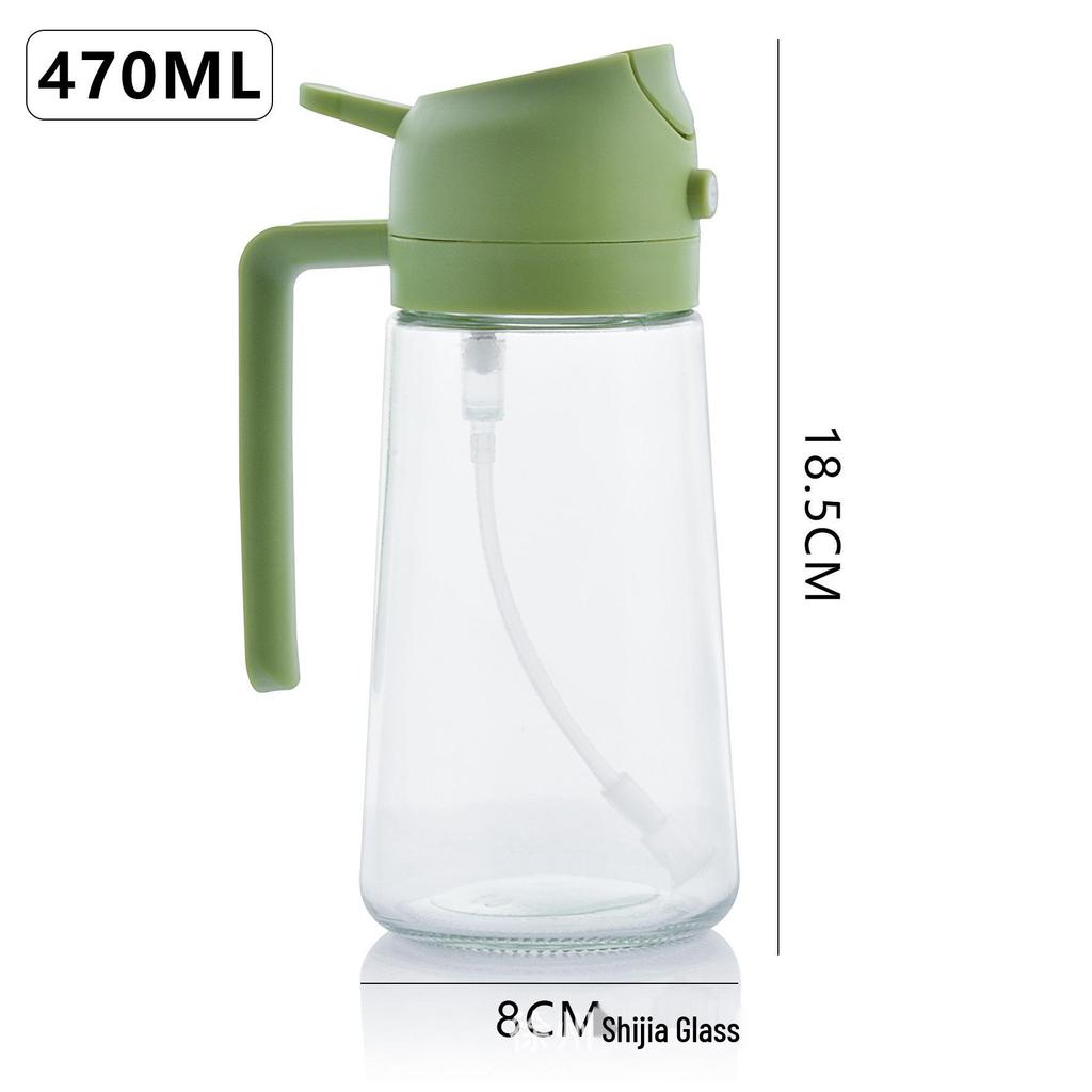 470ml Dual-Use Glass Oil Dispenser: Press & Spray Large-Capacity Kitchen Bottle with Adjustable Spray Function