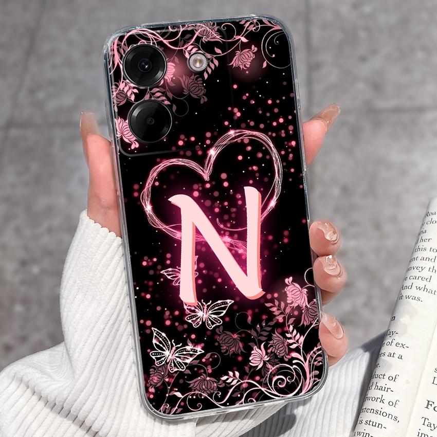 Clear Back Cover For Xiaomi Poco M7 M8 M6 M4 F5 Pro M5 F4 F3 Civi 1S M6 Plus Fashion Soft TPU Silicone Phone Case For Xiaomi Cute Letter Bumper Casing