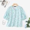 ZANZEA Women Casual V-Neck Summer Half Sleeve Floral Blouse