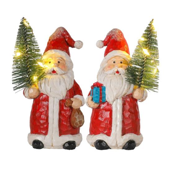Mr. And Mrs. Santa Claus Figurine Hand-Painted Christmas Resin Ornament Couple Gingerbread Man Elk Statue for Holiday Table Mantel Decor