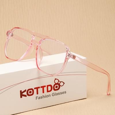 Pink Eyeglasses Frame Oversize Double Nose Bridge Design Eyeglass Frame for Modern Women Prescription Frame with Clear Lenses Anti Blue Light