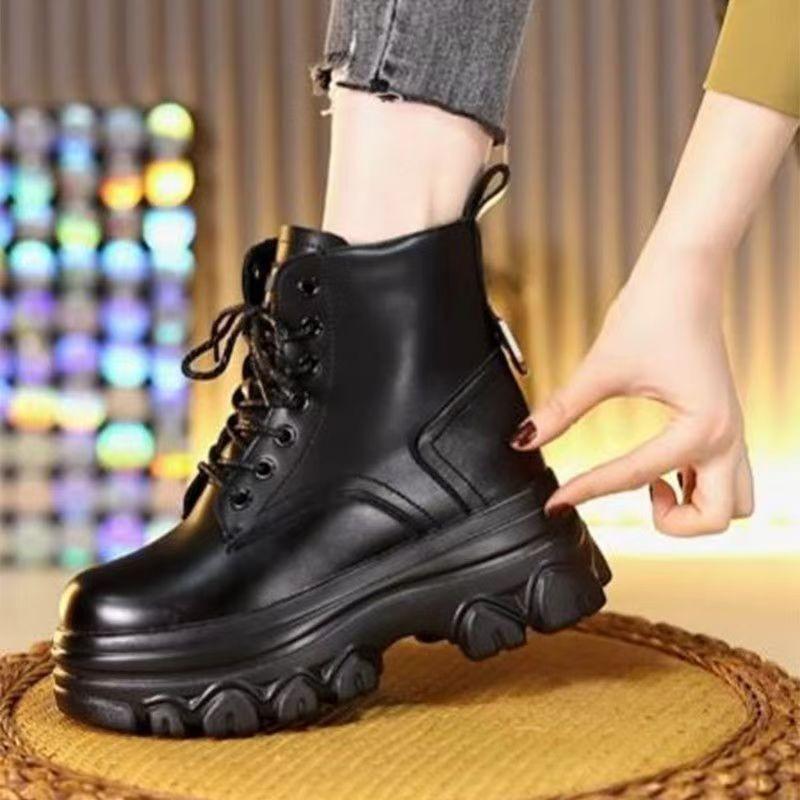 Comfortable and Good-looking British Martin Boots for Women, Winter Velvet Warm Cotton Boots for Small Men, Thick-soled Inner Height-increasing Short