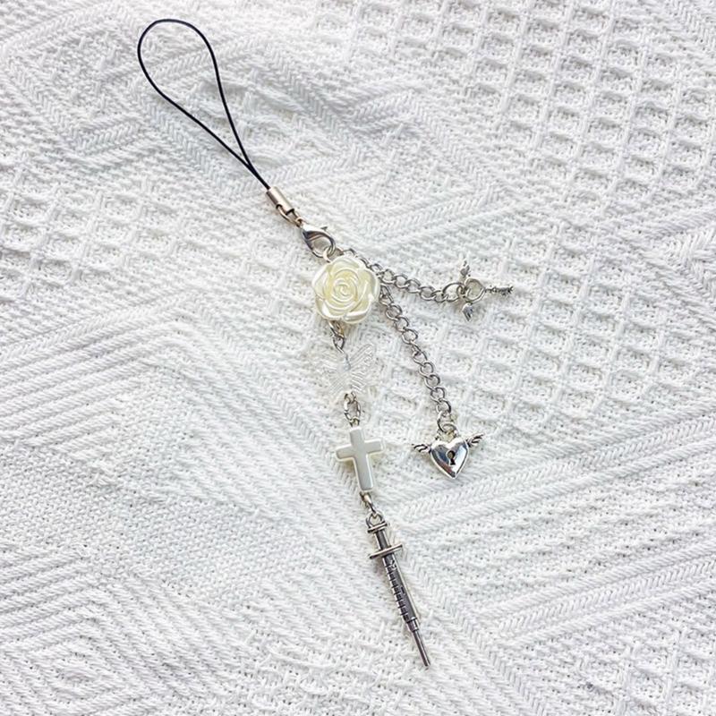 Lovely Rose Bowknot Heart Phone Charm Straps Car Keys Hanging Pendants Bag Decoration Lanyard Women Purse Accessories