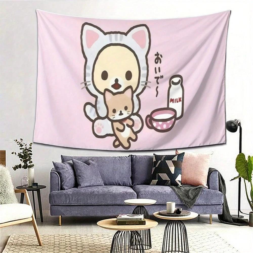 1Pc Kawaii Cat Wall Tapestry, Polyester 2D Print, Versatile Decor For Dorm, Bedroom & Living Room, Ideal For Kawaii & Cat Lovers