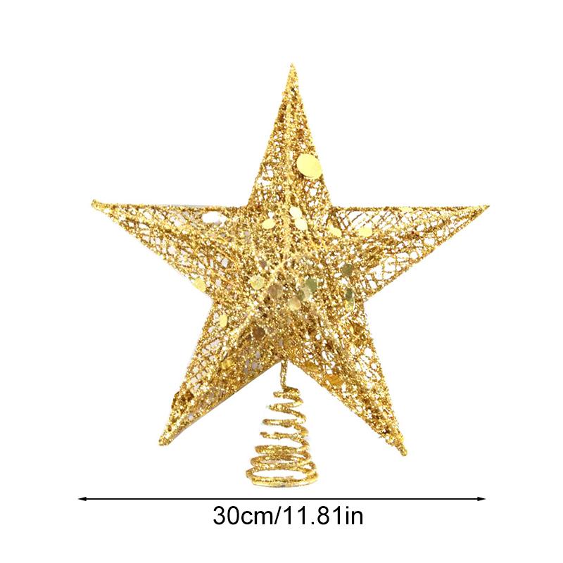 1Pc Metal Exquisite Gold Stamping Party Decoration Pentagram Decoration Christmas Christmas Tree Top Glitter Golden