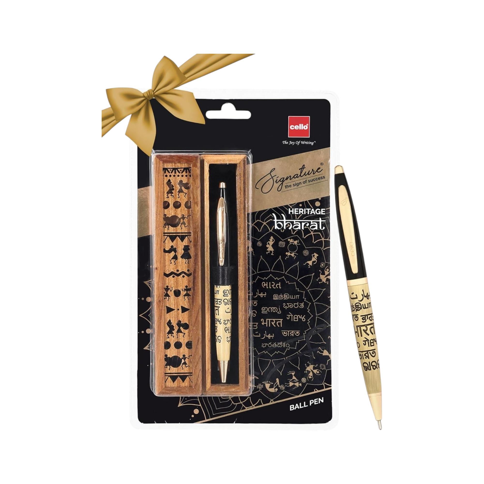 

Cello Signature Bharat Heritage Blue Ballpoint Pen 0.7mm for Office, Home & School, Twist Mechanism with Warli Art Wooden Gift Box