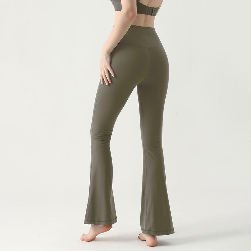Women's High Waist Micro Flare Nude Fitness Pants - Petite, Wide Leg, One Size, Outdoor Sports.
