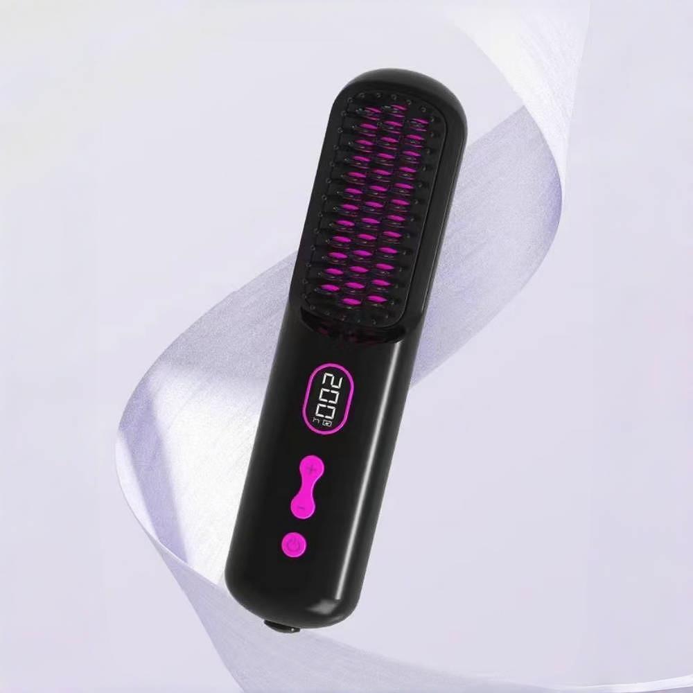 Portable Cordless Hair Straightener Brush LCD Temperature Display Mini Negative Ion USB Charging Hot Comb Hair Straightener 110-120 V чёрный