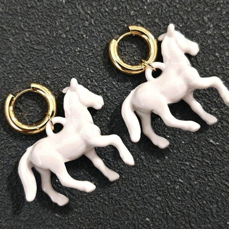 Exaggerated Sculpted Horse Pendant Earrings Stainless Steel Design Stereoscopic Ear Jewelry For Fashion Accessories