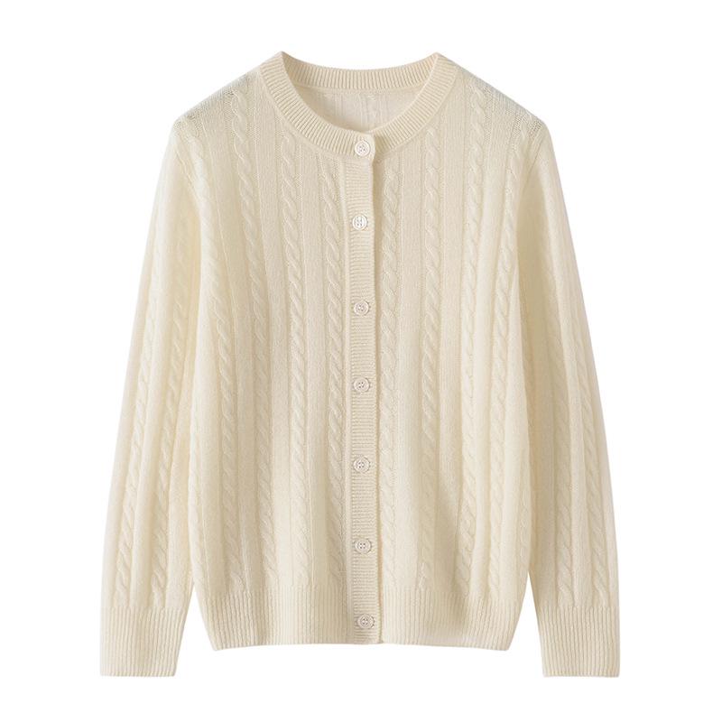 Γυναικεία ζακέτα με στρογγυλή λαιμόκοψη από 100% κασμίρ - Πλεκτό παλτό για το φθινόπωρο και τον χειμώνα