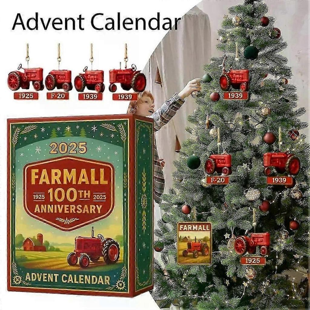 2025 Tractor 100th Anniversary Advent Calendar, 24 Days Christmas Countdown Calendar with 24 Different Tractors Ornaments