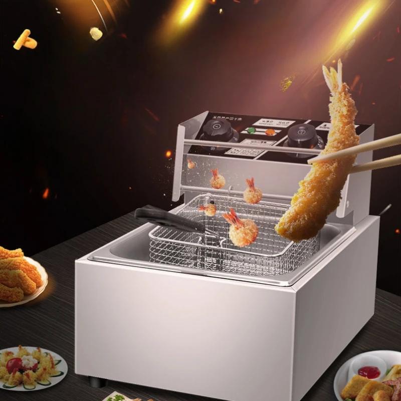 220V10l Stainless Steel Commercial Electric Frit Use Stove Single Cylinder Smokeless Chicken Dough French Fries Fryer Machine