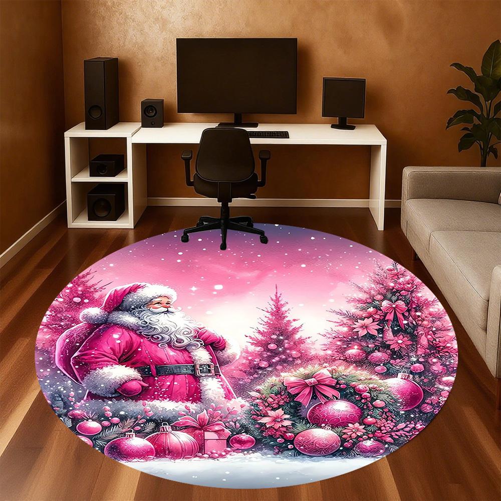 1pc Santa Claus, Pink Christmas Round Chair mat Area Rug - Non-Slip, Floor Mat for Office, Bedroom, home decor Christmas Gift-1002360