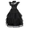 Girls Wednesday Addams Costume Dress, Gothic Party Cosplay, Halloween Role Play, Black Polyester Dress, 140cm