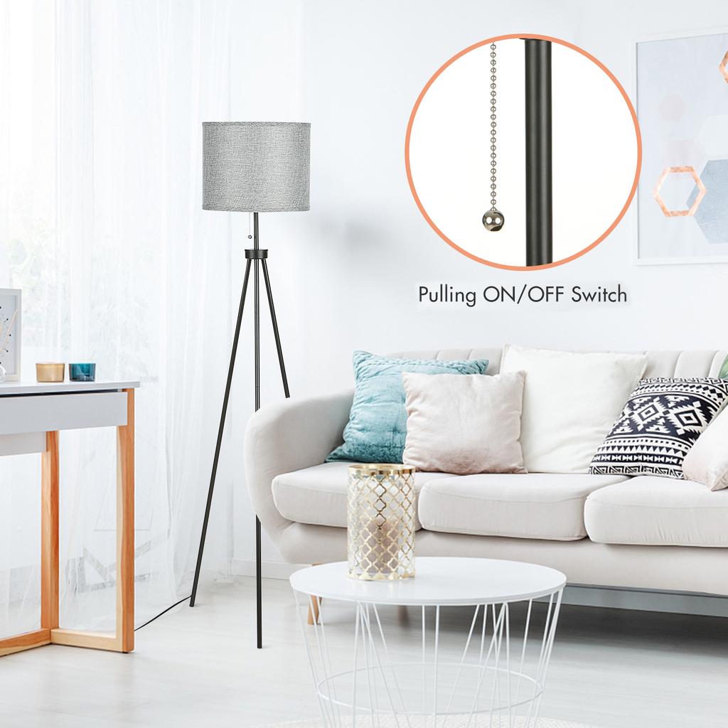 Pulling Tripod Floor Lamp Modern Design Standing Light with Linen Lampshade for Living Room Bedroom Study Room