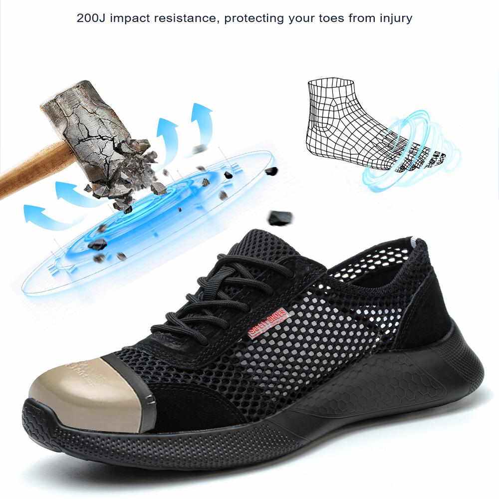 Hollow Out Summer Work Safety Shoes For Men Soft Sole Lightweight Protective Work Sneakers Men Outside Work Footwear