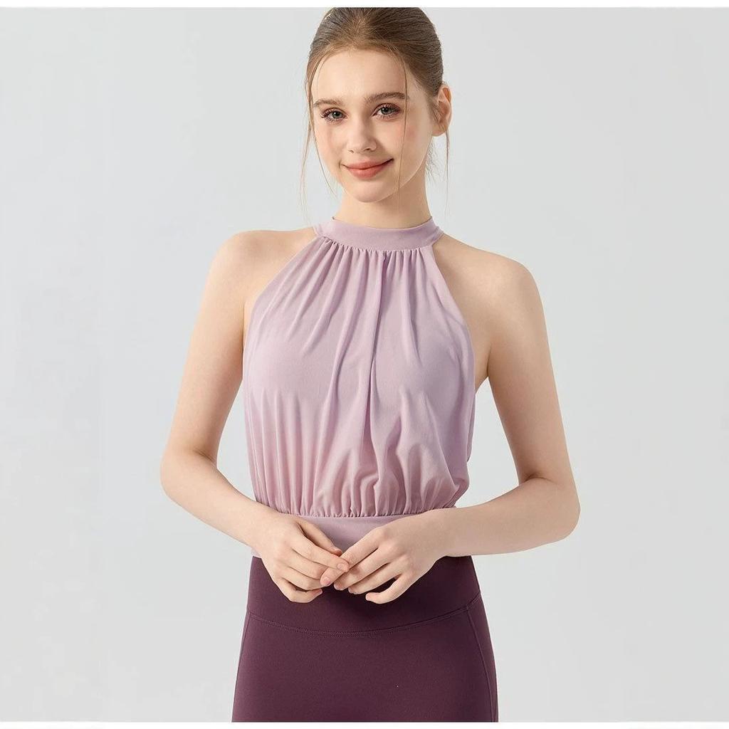French polka dot temperament sleeveless yoga vest neck strap short mesh fixed cup outer wear sexy top women