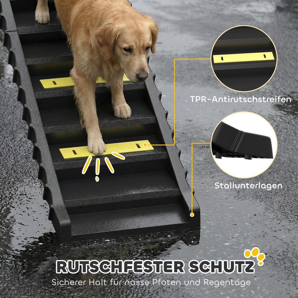 Rampa para Perros para Coche con Peldaños Antideslizantes, Escaleras para Mascotas de 10 Peldaños para que las Mascotas Accedan a Coches y Camas Altas, Negro