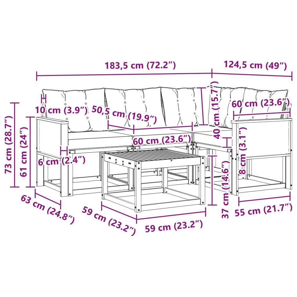 Outdoor Sofa Set with Cushions 5 Pcs Natural and Black