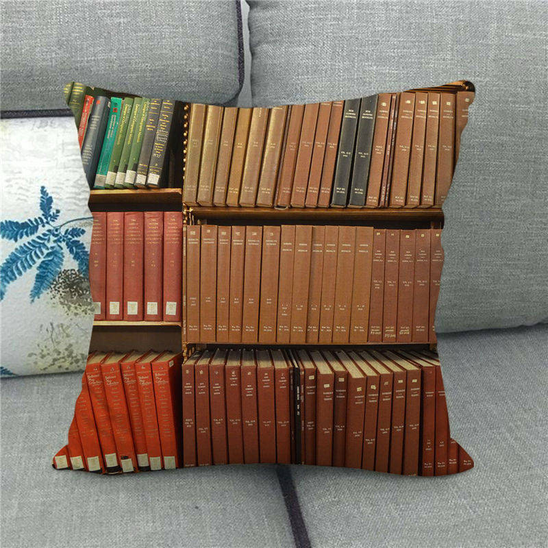 Watercolor Library Oil Painting Digital Printing Short Plush Pillow Covers For Car Sofa Office Cushion Cover Home Goods 60X60Cm