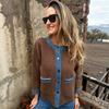 2026 Russian Fall Winter Womens Vintage Denim Knit Zip Cardigan Coat