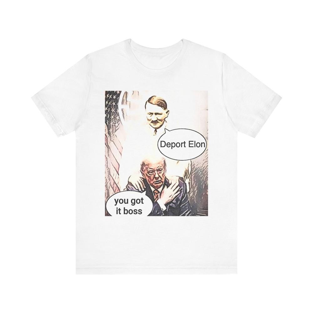 

Deport Elon Art Graphic Print Tee Shirt Short Sleeve Crewneck Trump Gift NEW L