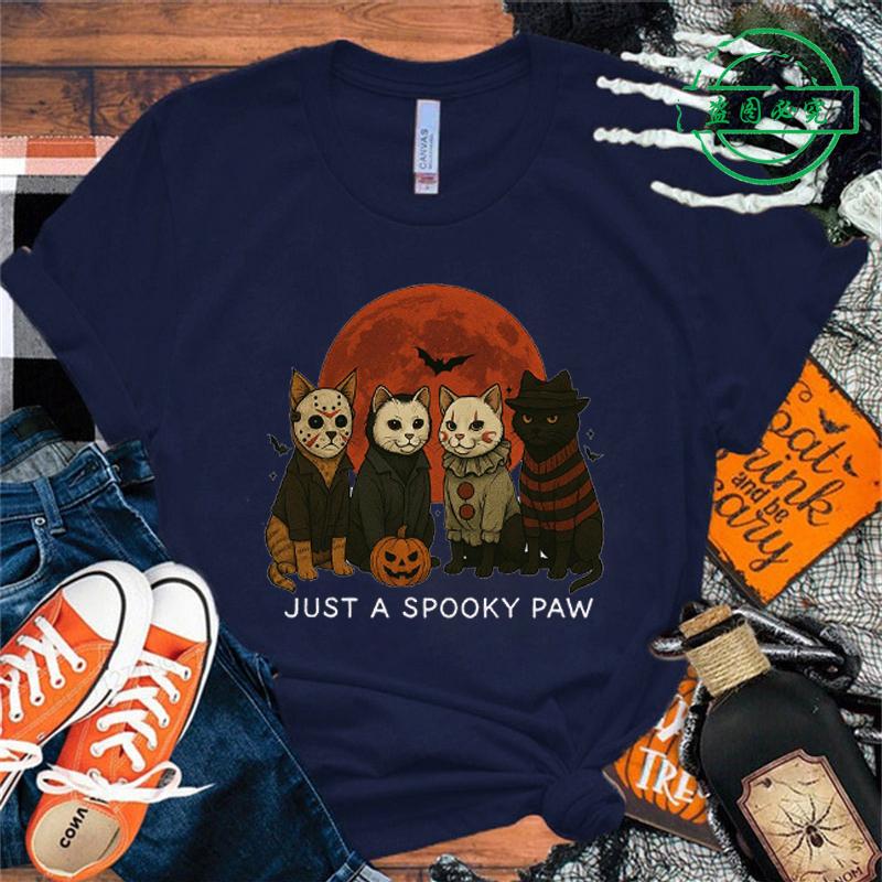 

Women Cat Horror Graphic Print T-shirt for Women Girl Short Sleeve Crew Neck Casual Top Just A Spooky Paw Women s Tee Clothing 4XL