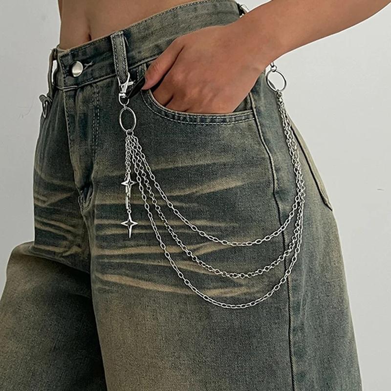 

2026 Punk Multilayer Metal Star Pendant Pant Chain Hip Hop Waist Keychain Jeans Chain Women Trendy Jewelry Accessories Gifts