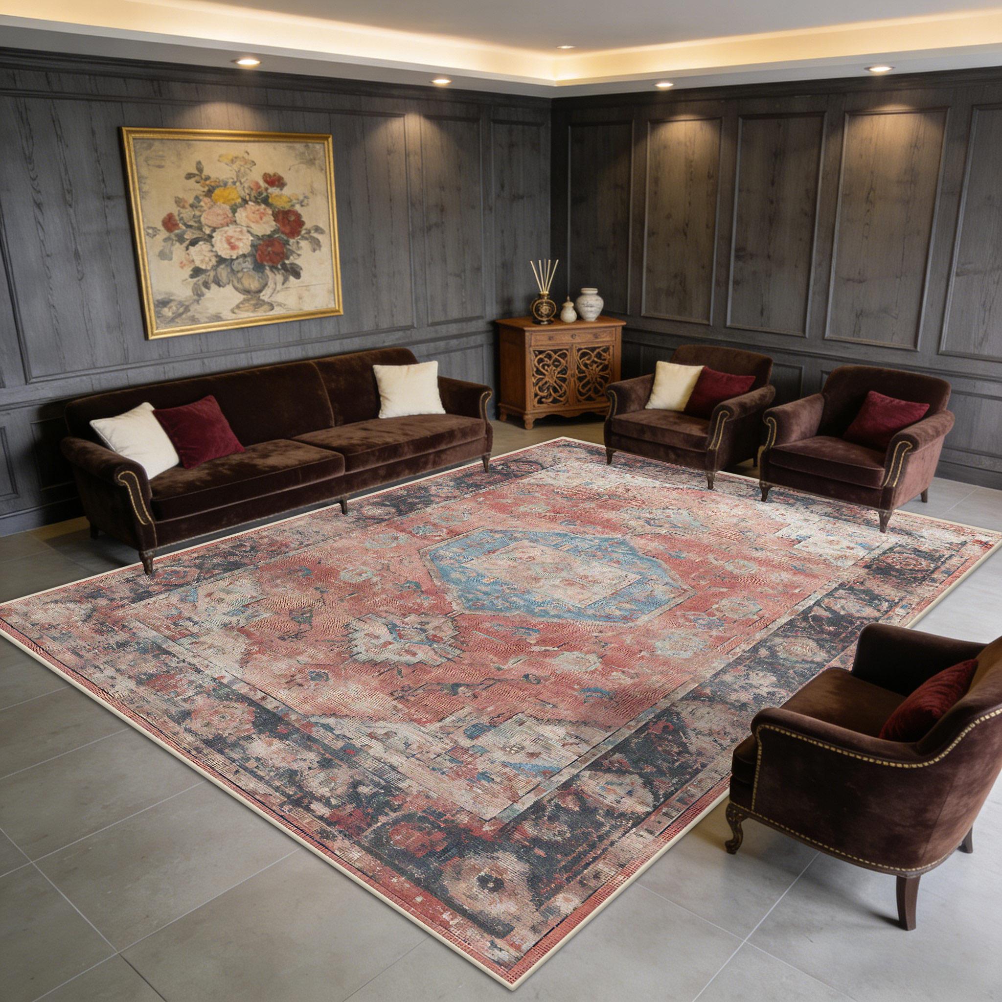 

Artistic Retro Patterned Living Room Large Carpet Decoration Bedroom Study Luxury Fluffy Rug Non-slip Easy Clean Soft Floor Mat 40cm x 60cm