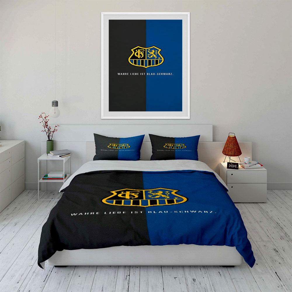 "Blue and Black Crest Emblem Design" Print Bedding Set Duvet Cover Pillowcases (1* Duvet Cover 2* Pillowcases Do Not Include Comforter)