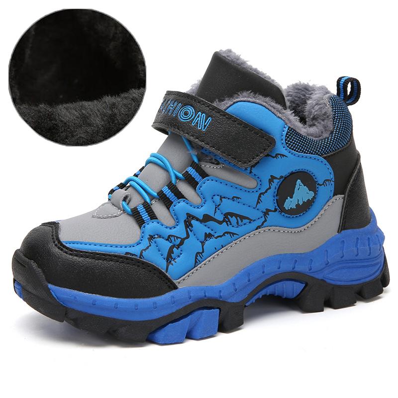 

Молодежные нескользящие водонепроницаемые бархатные зимние ботинки с высоким берцем для детей 4–18 лет, модные детские зимние ботинки 35 синий/серый