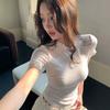 White Lace Splicing Micro-transparent Short-sleeved T-shirt Women's Summer New Slim and Thin Design Niche Spice Girl Top
