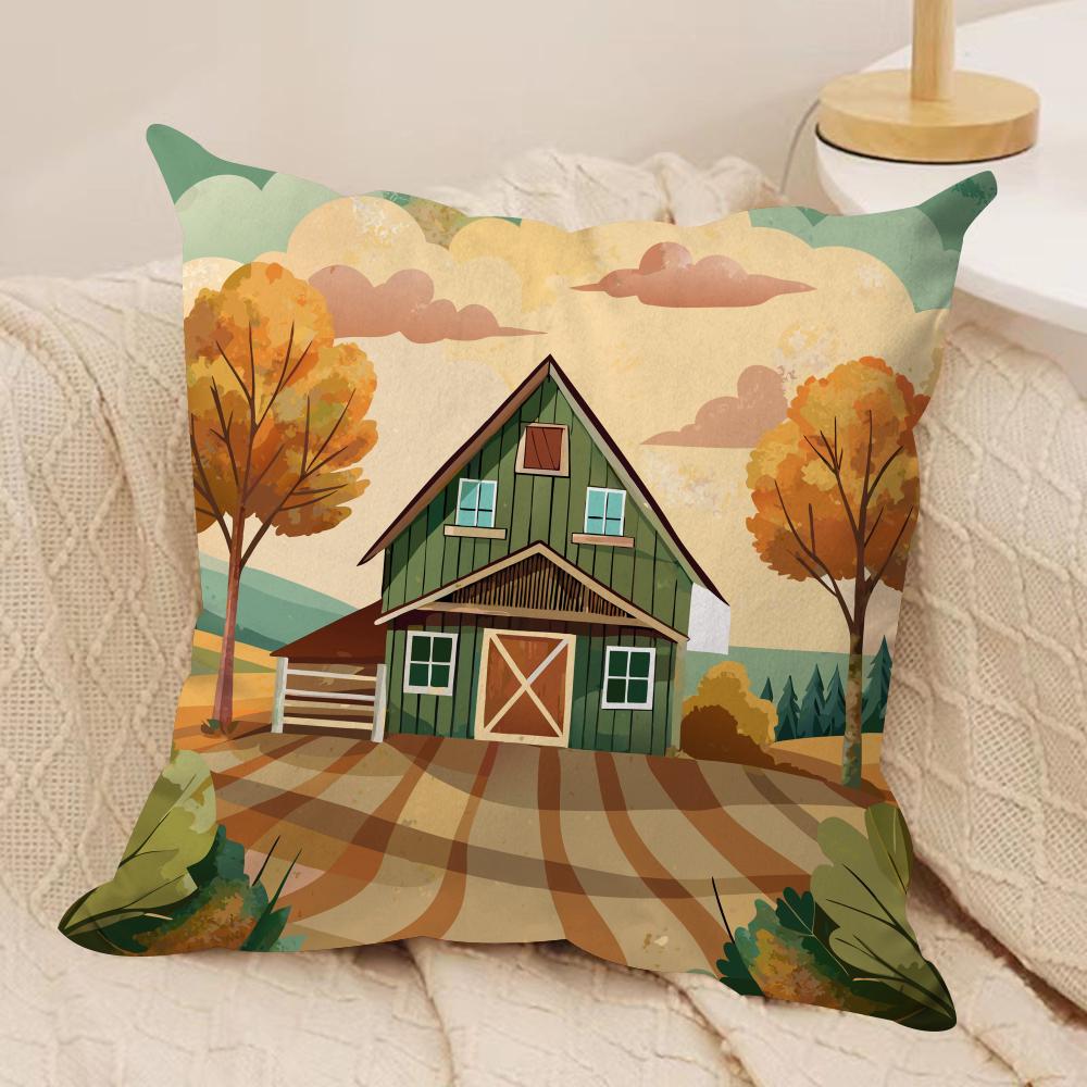 Colorful Farm Painting Cushion Cover Soft Plush Throw Pillow Cover DoubleSided Decorative Cushion Case Sofa Bedroom Home Decor