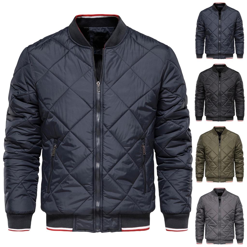Winter Men's Stand Collar Cotton Jacket Solid Casual Cotton Jacket Zipper Cotton Jacket Men