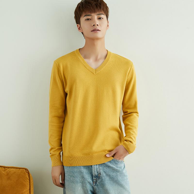 Autumn and Winter V-neck Round Neck Men's Knit Sweater Simple Wind Wild Color Pure Color Pullover Sweater Bottoming Business Sweater