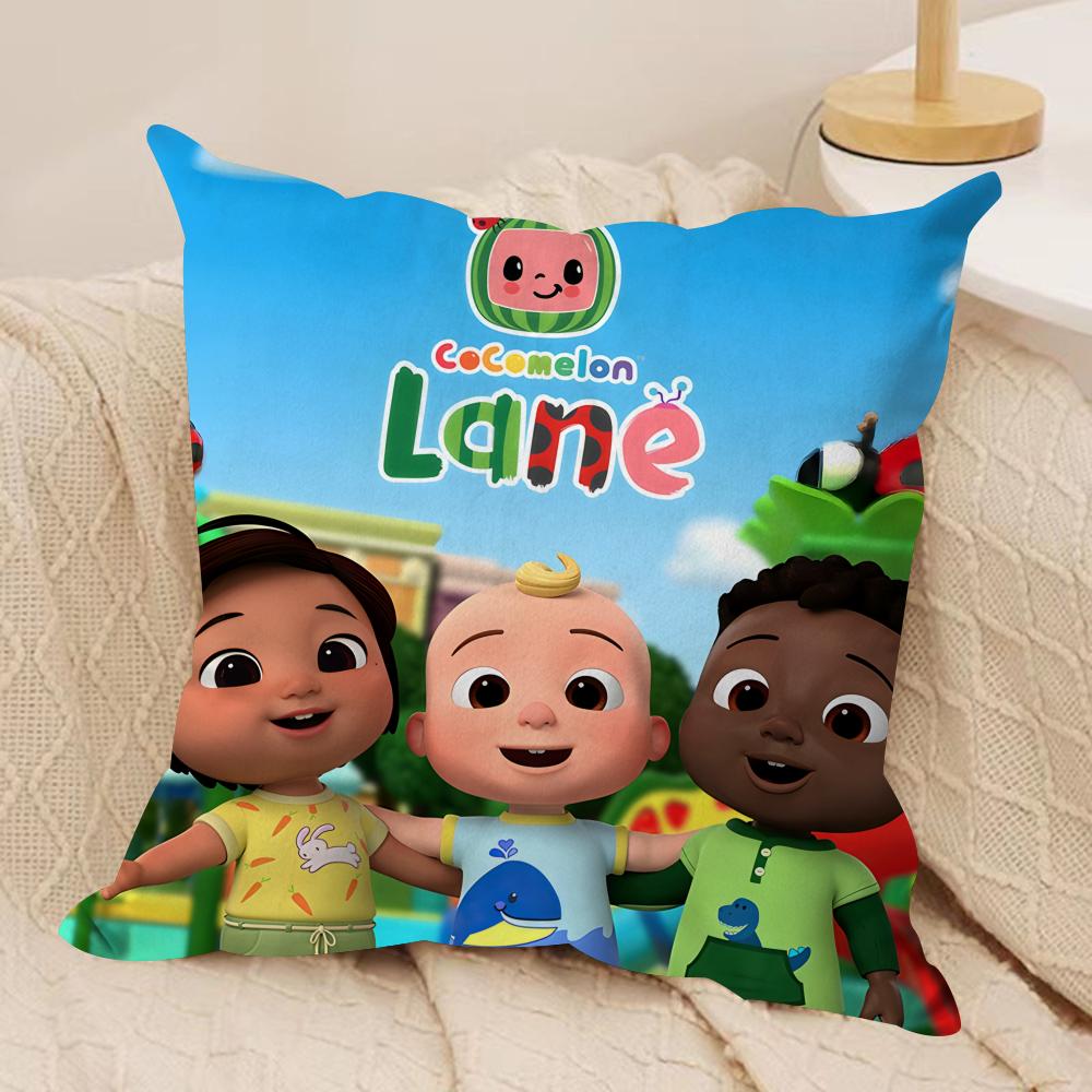 Cartoon CCoComelons Cute Cushion Cover Silky Short Plush Invisible Zipper Dustproof Sofa Pillow Case For Home Decor