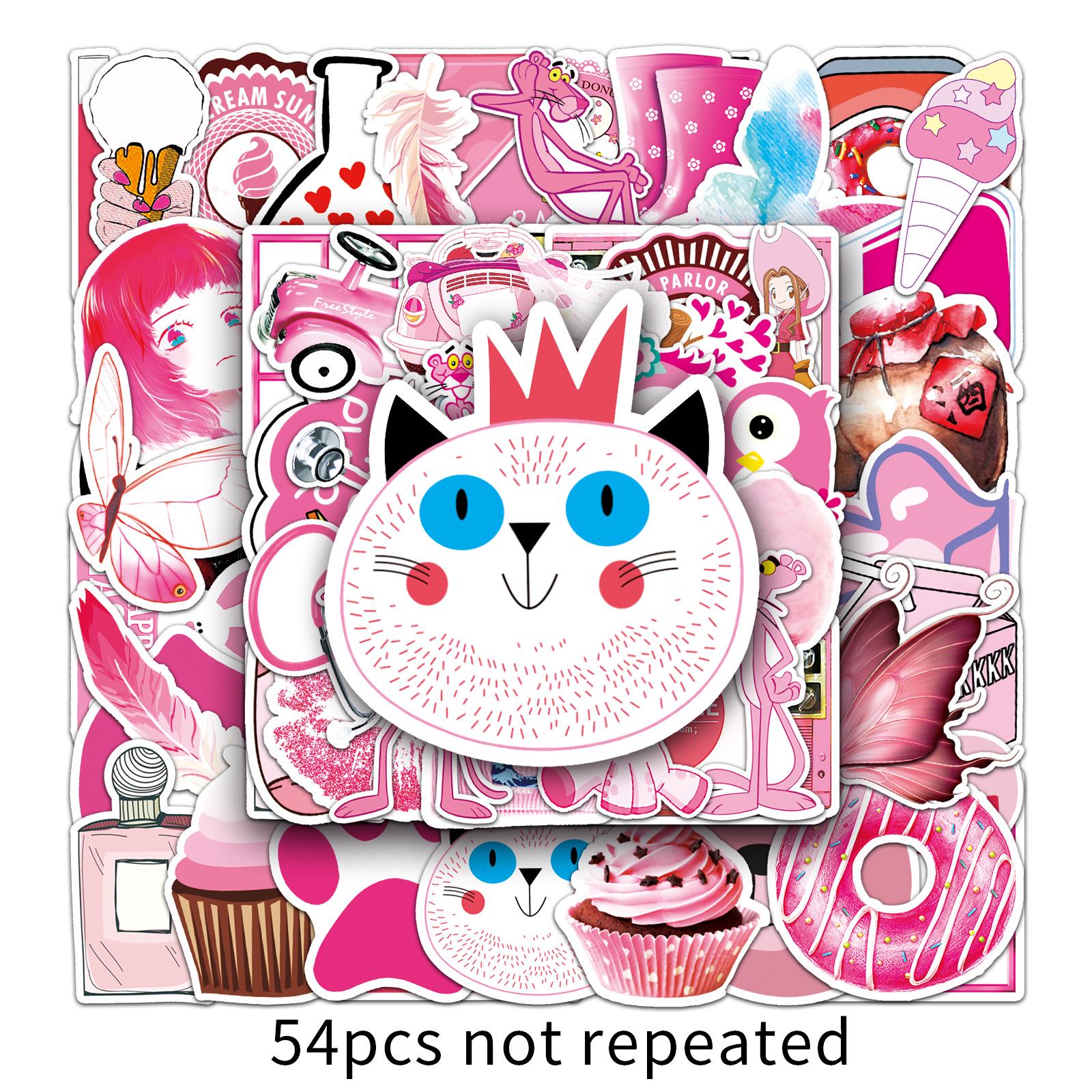 54 Pink Graffiti Cartoon Stickers for Suitcase, Laptop, Motorcycle, Bicycle - Waterproof