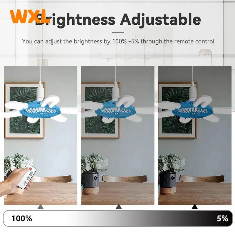 E27 Screw Mouth Fan Light 60W Intelligent Remote Control Living Room, Bedroom, Dining Room, Bathroom Ceiling Fan Light