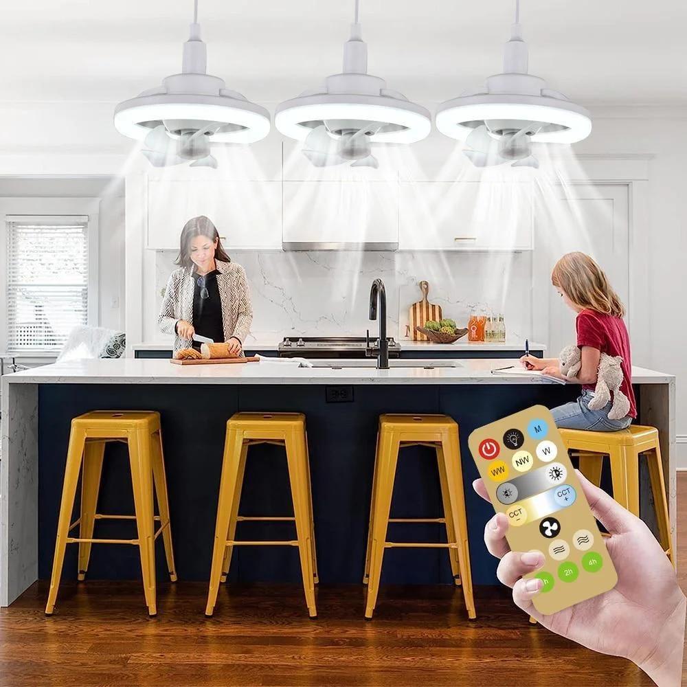 360° Roterende Takvifte Sommerlys E27 Smart Vifte med Fjernkontroll LED Viftelys for Stue